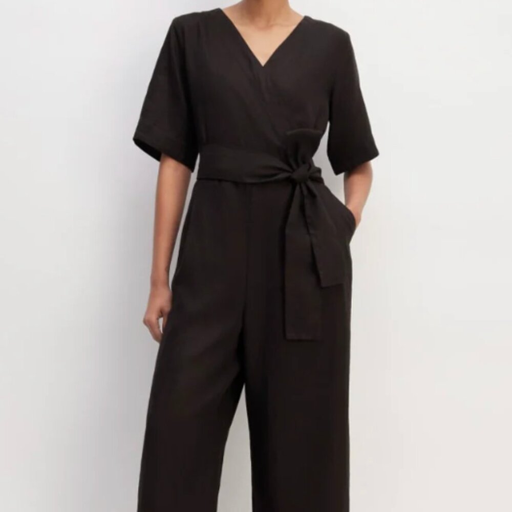 Everlane The Wrap Jumpsuit in Black Linen